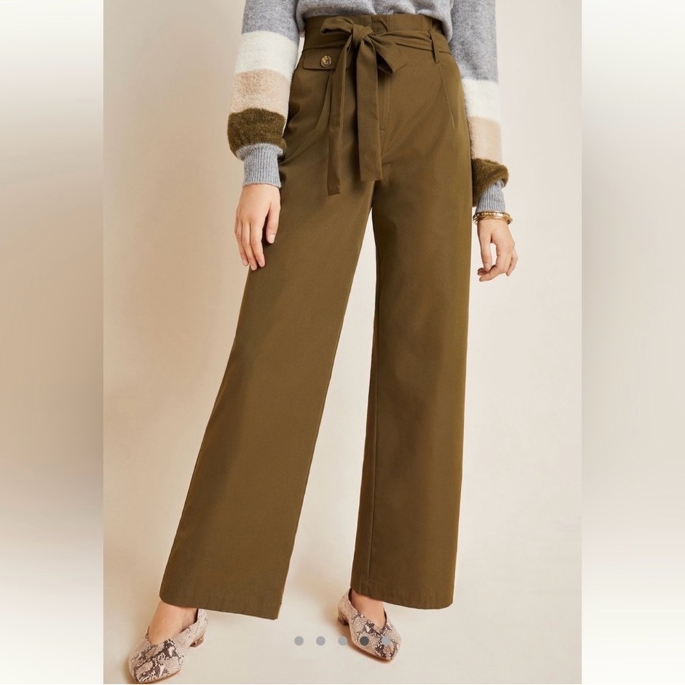 NWT Anthropologie Mariela Poplin Wide Leg Paper Bag Pants - Moss Size Large - Picture 9 of 12